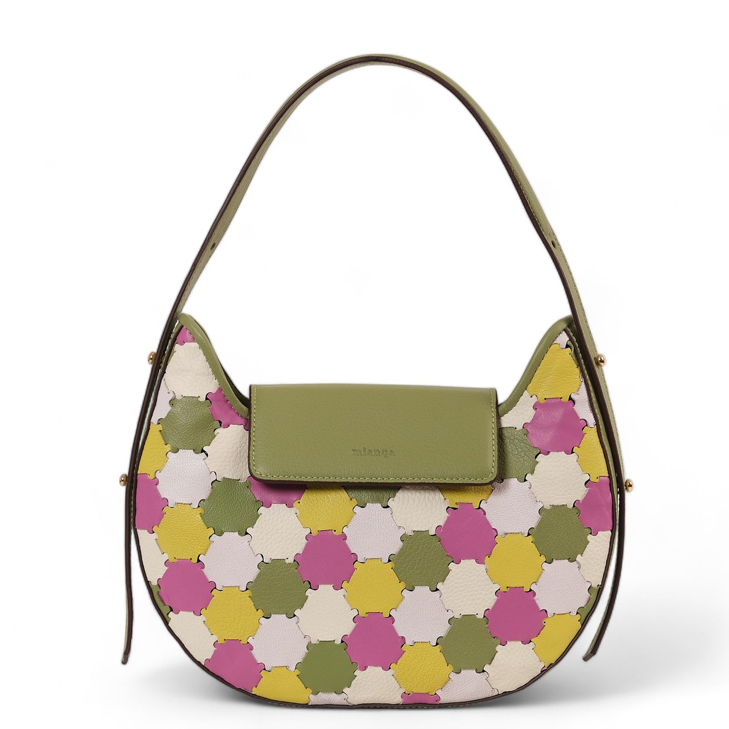 Anqa Woven Leather Moon Crossbody & Shoulder Bag Pistachio Green