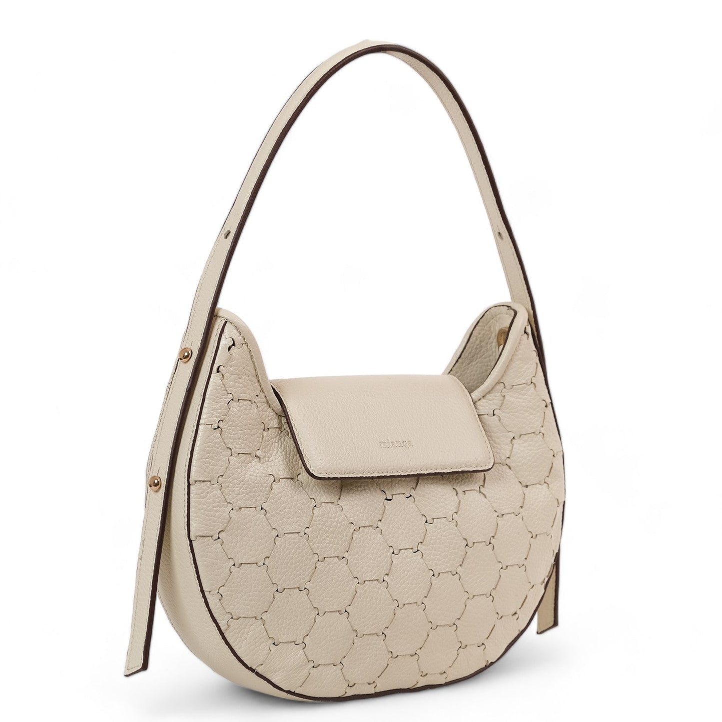 Anqa Woven Leather Moon Crossbody & Shoulder Bag White