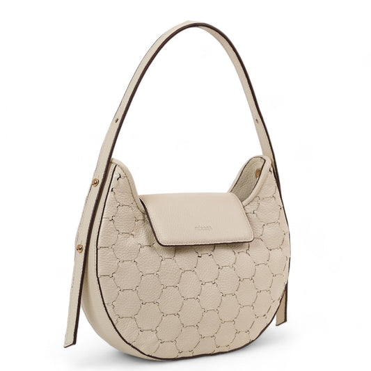Anqa Woven Leather Moon Crossbody & Shoulder Bag White