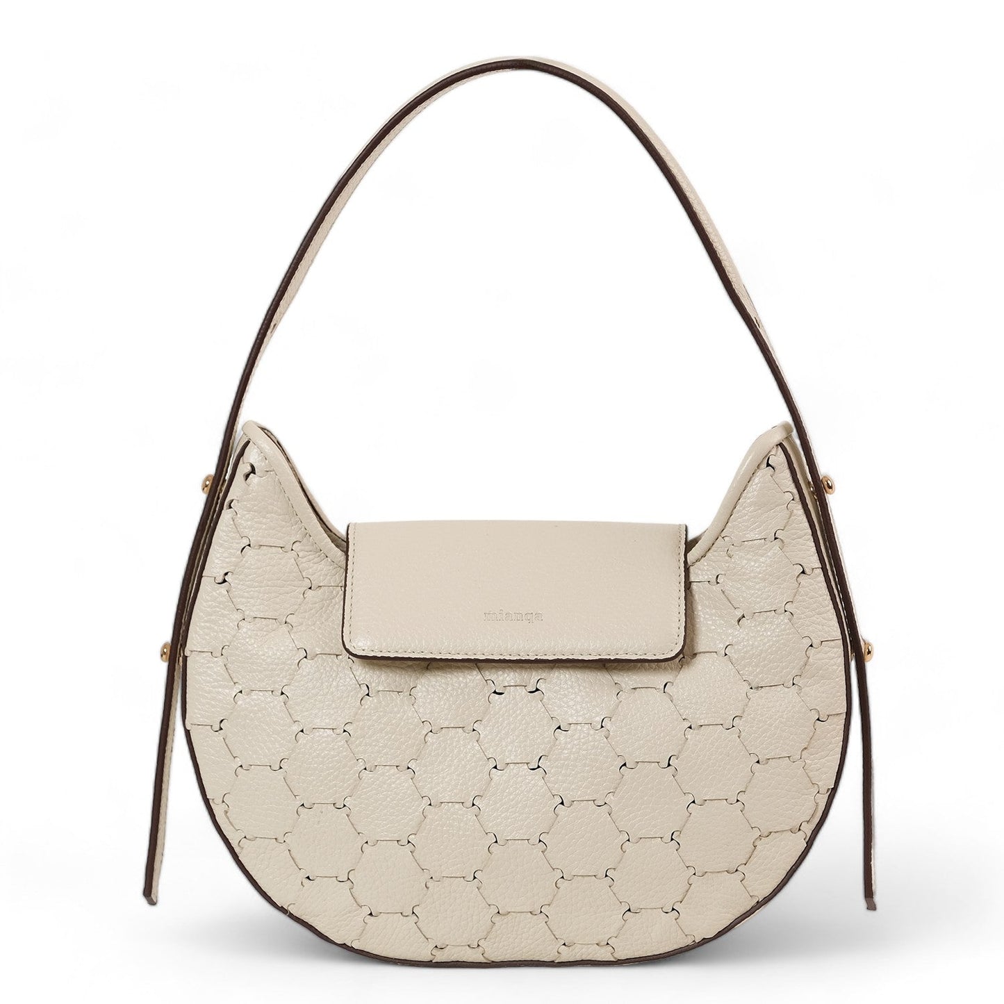 Anqa Woven Leather Moon Crossbody & Shoulder Bag White