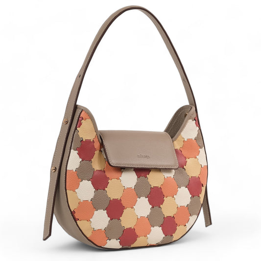 Anqa Woven Leather Moon Crossbody & Shoulder Bag Mink