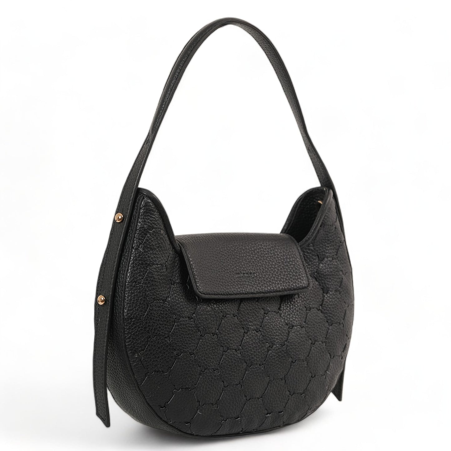 Anqa Woven Leather Moon Crossbody & Shoulder Bag Black