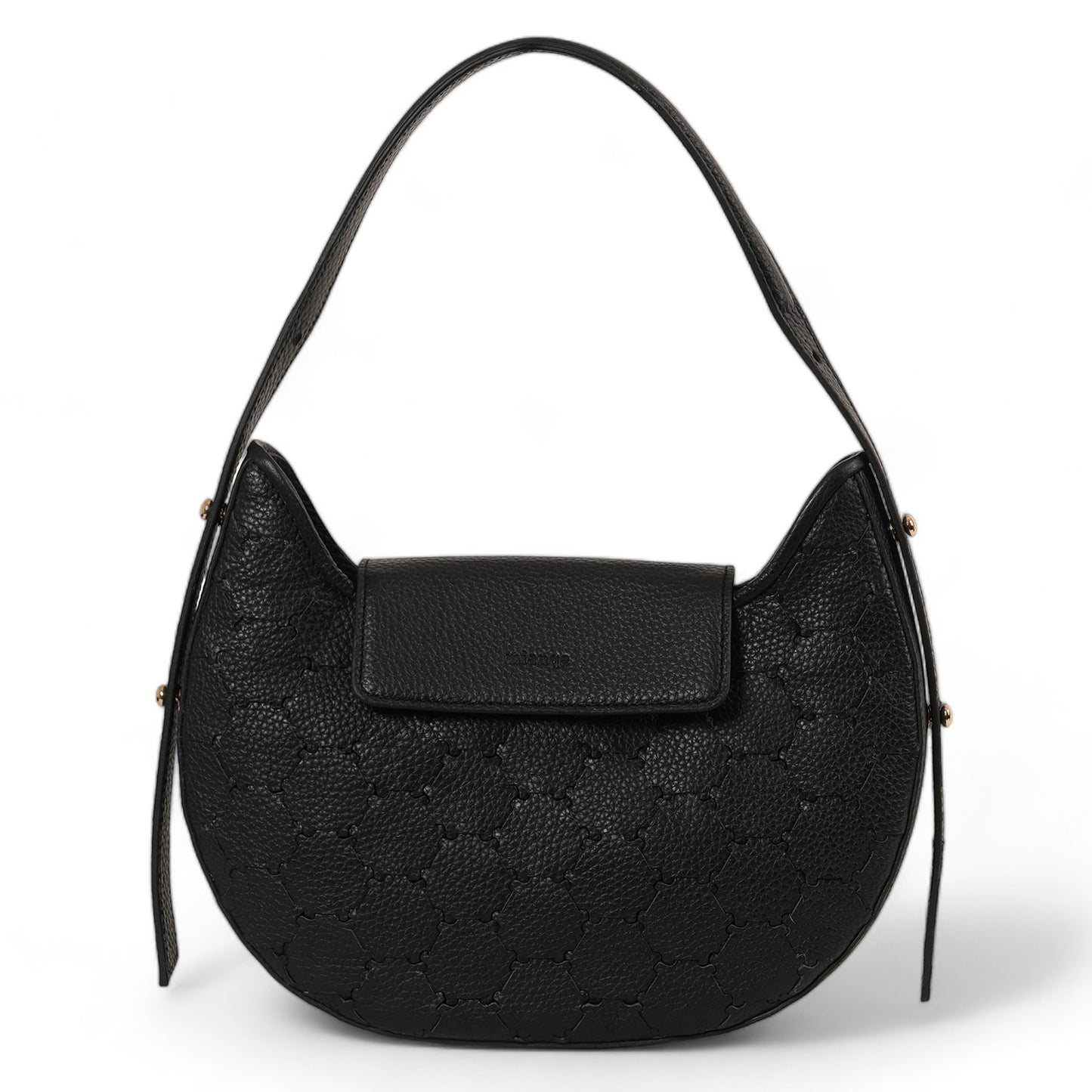 Anqa Woven Leather Moon Crossbody & Shoulder Bag Black