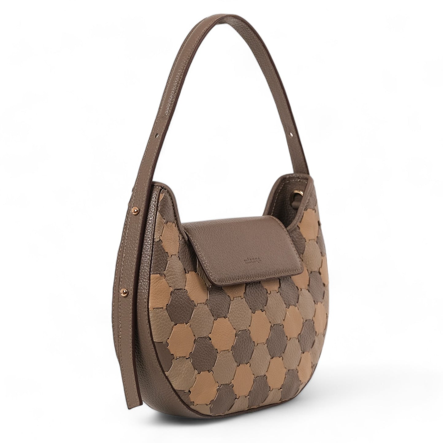 Anqa Woven Leather Moon Crossbody & Shoulder Bag Latte