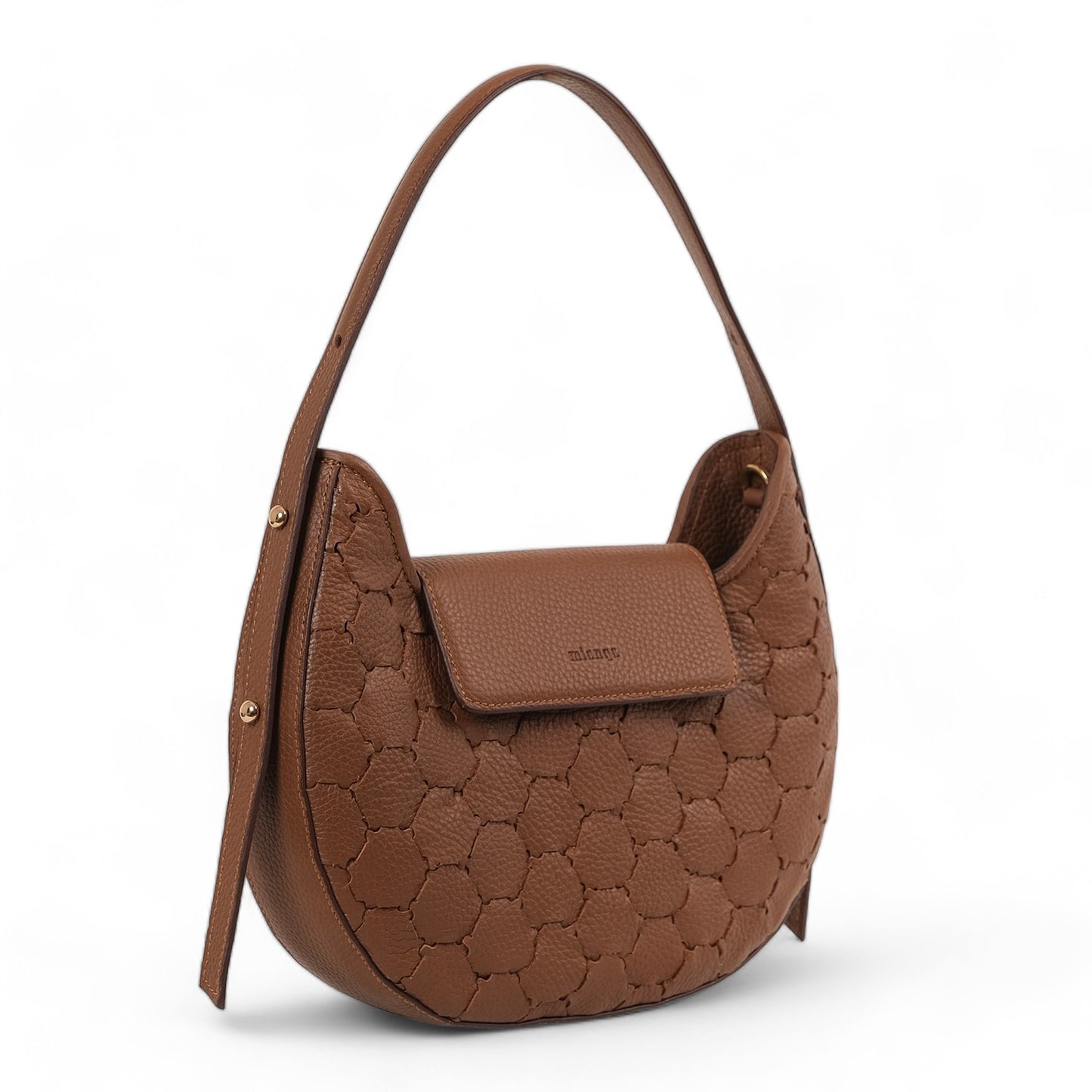 Anqa Woven Leather Moon Crossbody & Shoulder Bag Brown