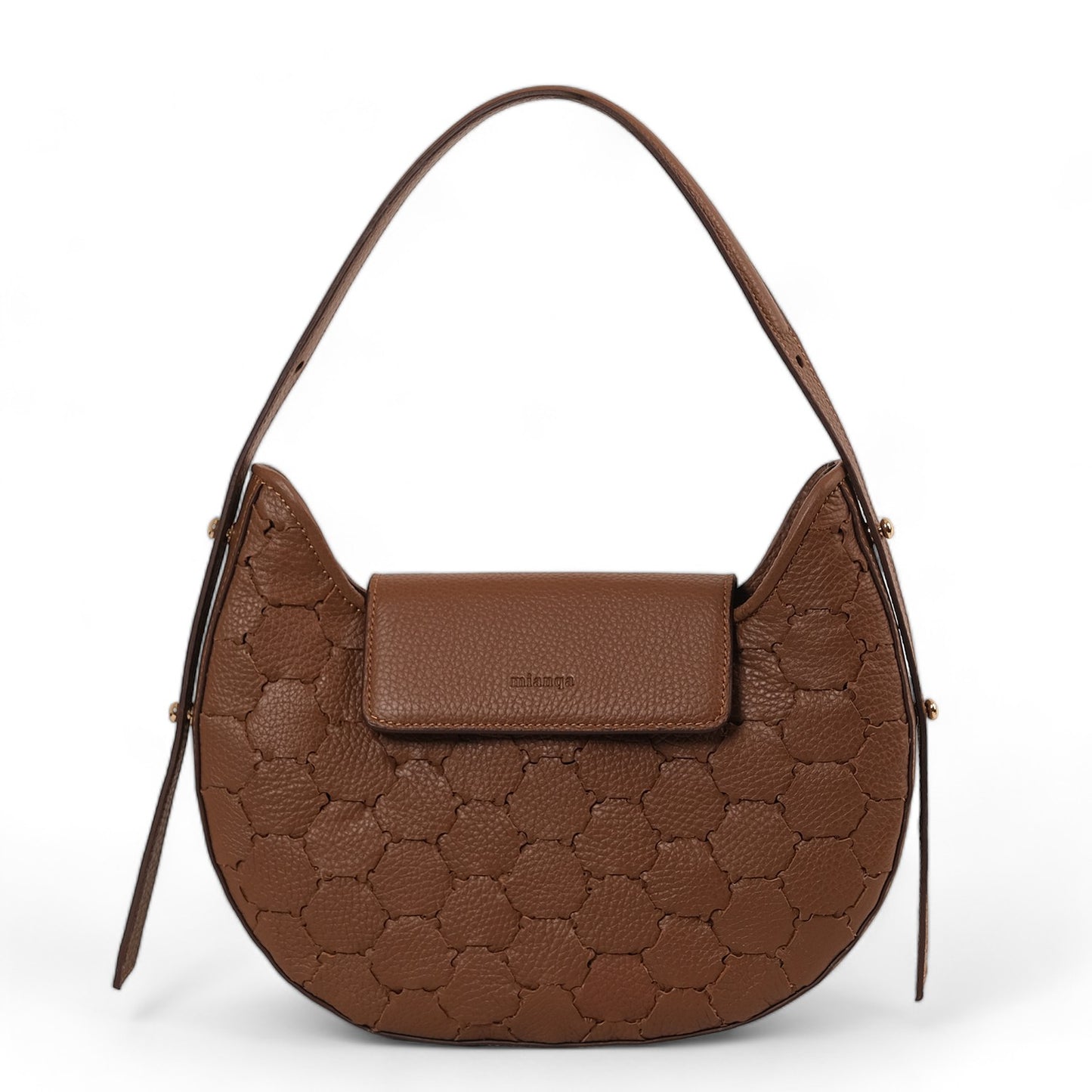 Anqa Woven Leather Moon Crossbody & Shoulder Bag Brown