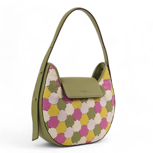 Anqa Woven Leather Moon Crossbody & Shoulder Bag Pistachio Green