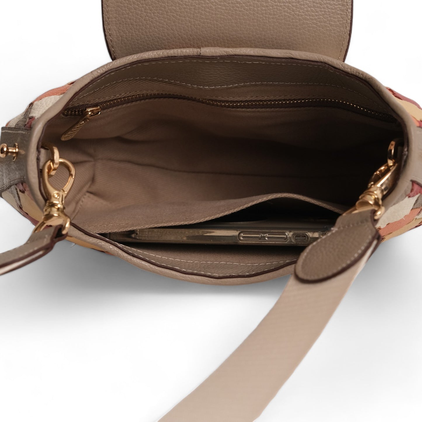 Anqa Woven Leather Moon Crossbody & Shoulder Bag Latte