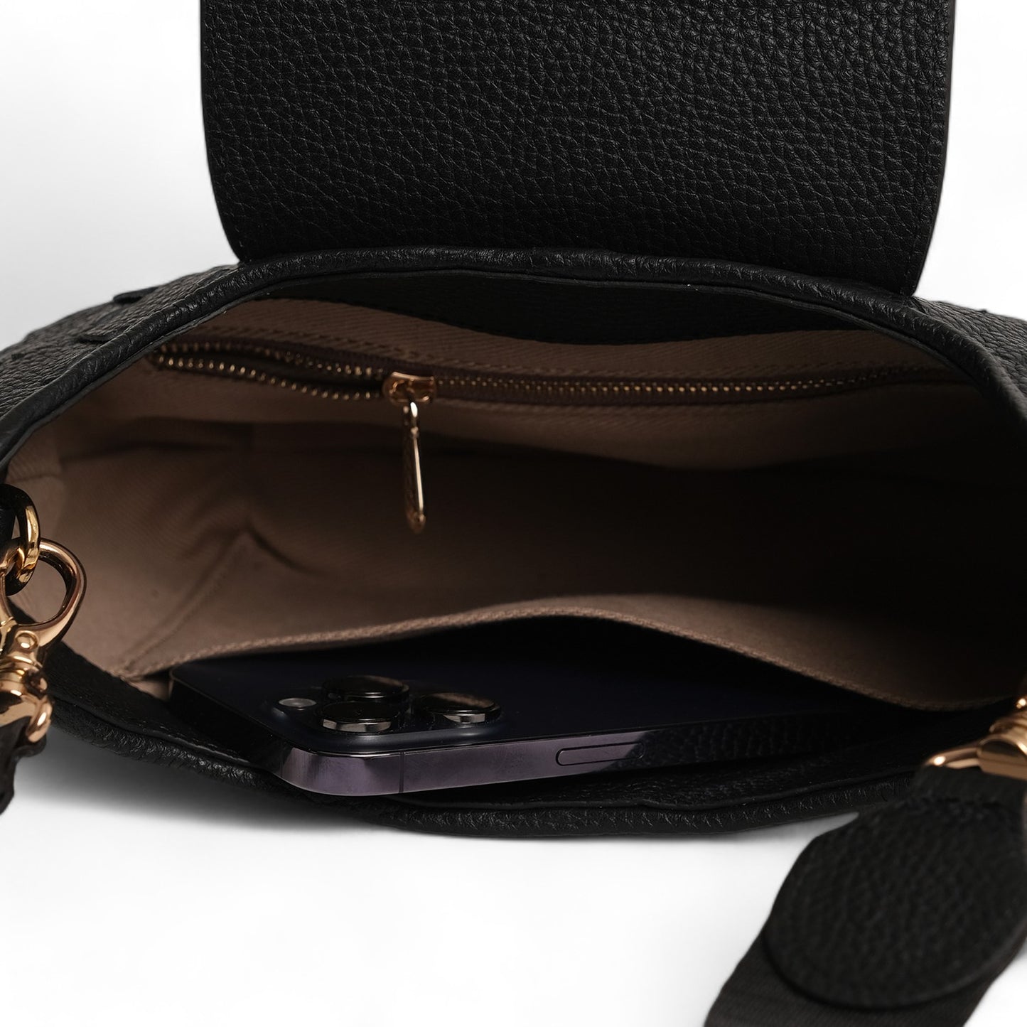 Anqa Woven Leather Moon Crossbody & Shoulder Bag Black