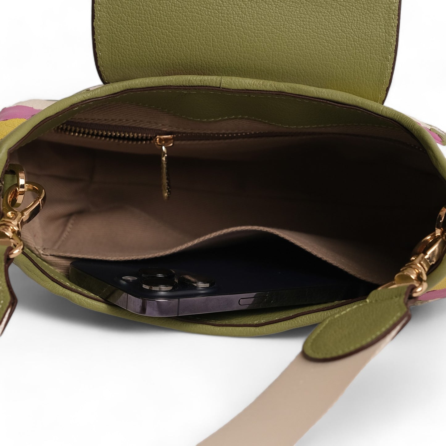 Anqa Woven Leather Moon Crossbody & Shoulder Bag Pistachio Green
