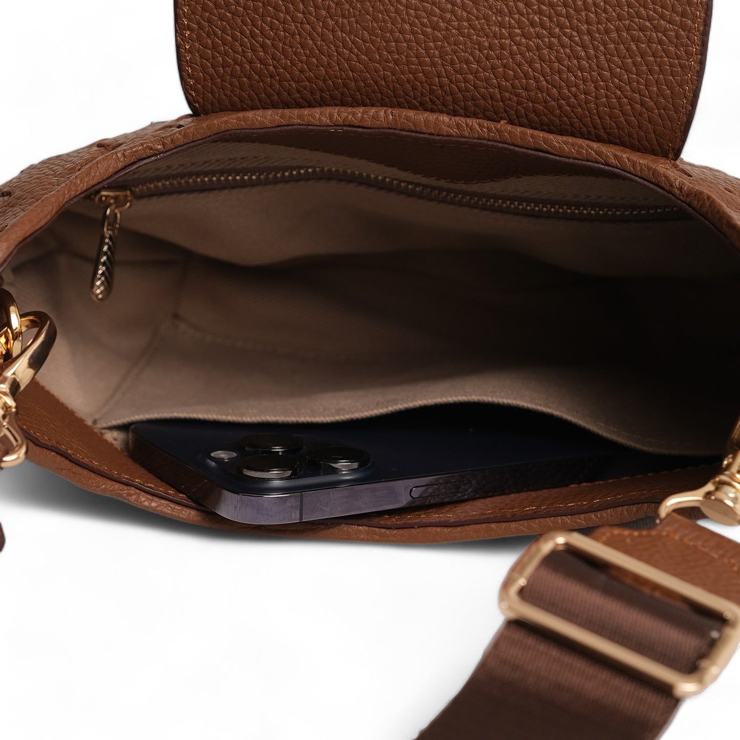 Anqa Woven Leather Moon Crossbody & Shoulder Bag Brown