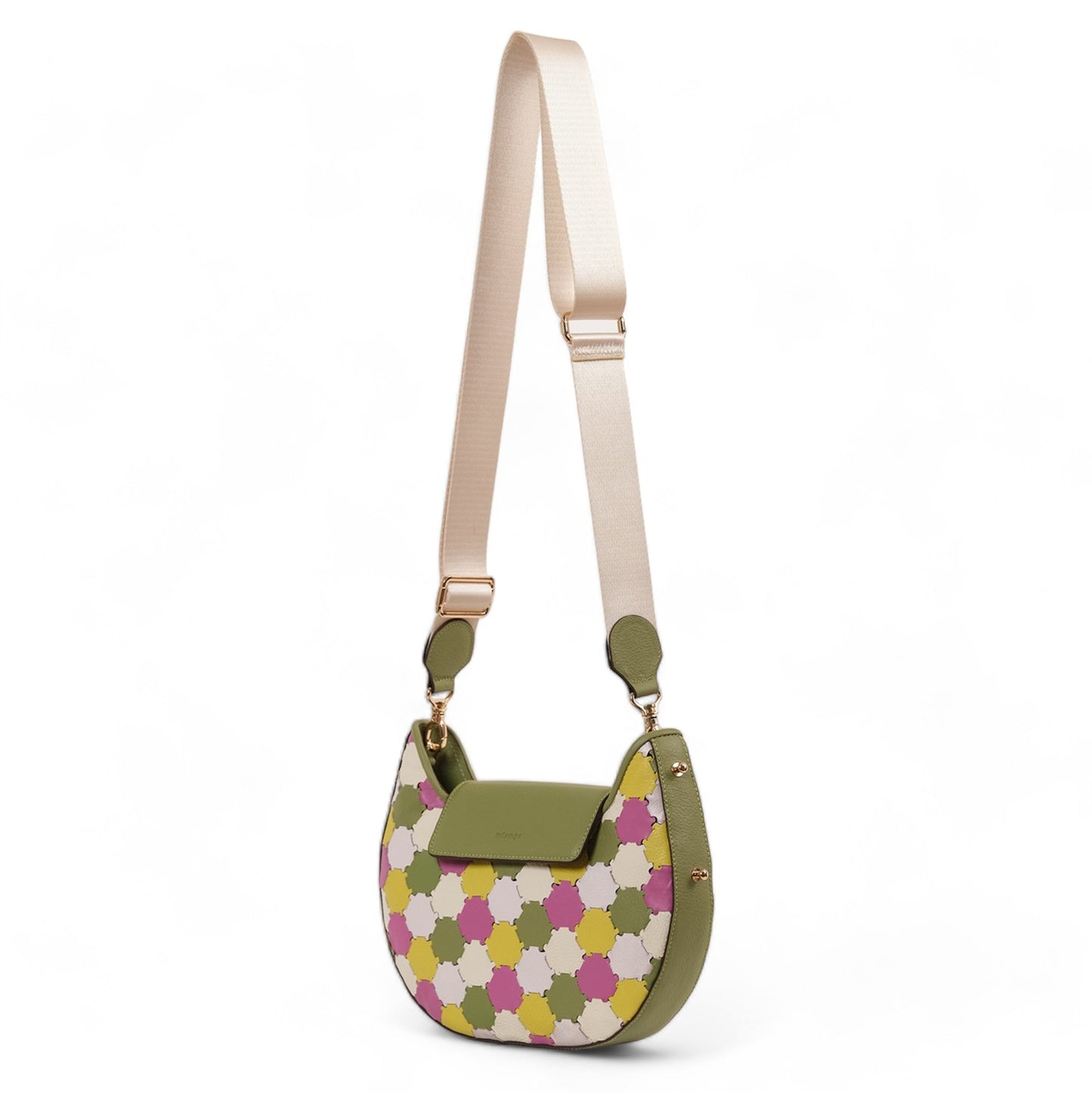 Anqa Woven Leather Moon Crossbody & Shoulder Bag Pistachio Green