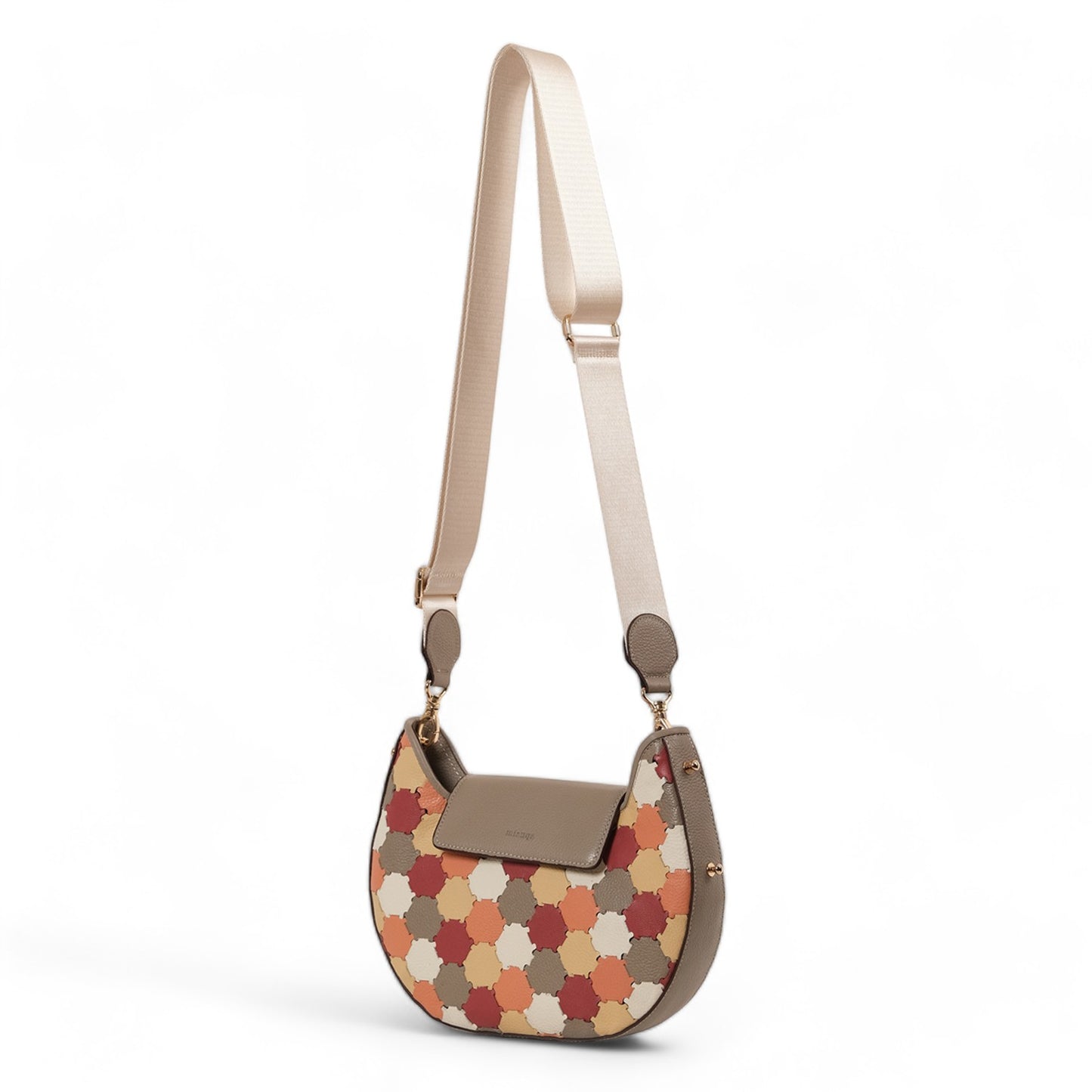 Anqa Woven Leather Moon Crossbody & Shoulder Bag Mink