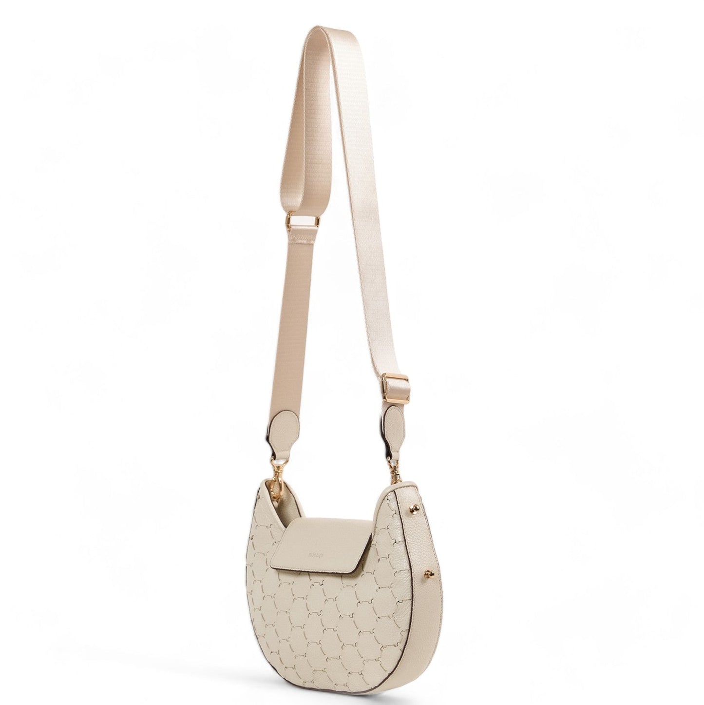 Anqa Woven Leather Moon Crossbody & Shoulder Bag White