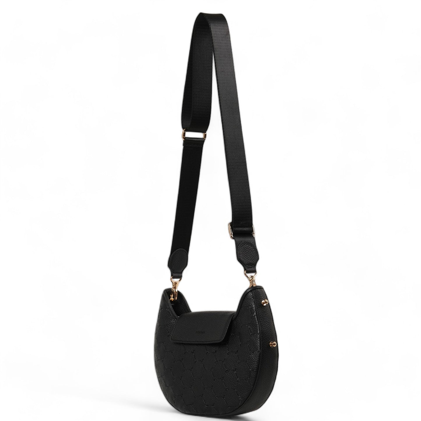 Anqa Woven Leather Moon Crossbody & Shoulder Bag Black