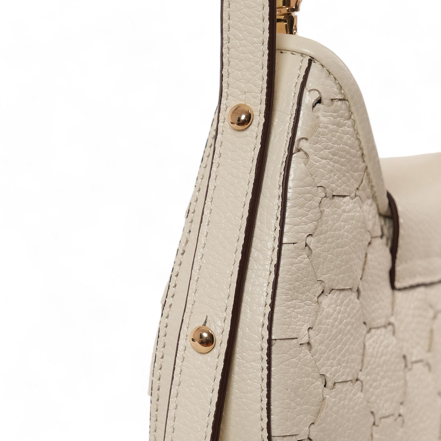 Anqa Woven Leather Moon Crossbody & Shoulder Bag White