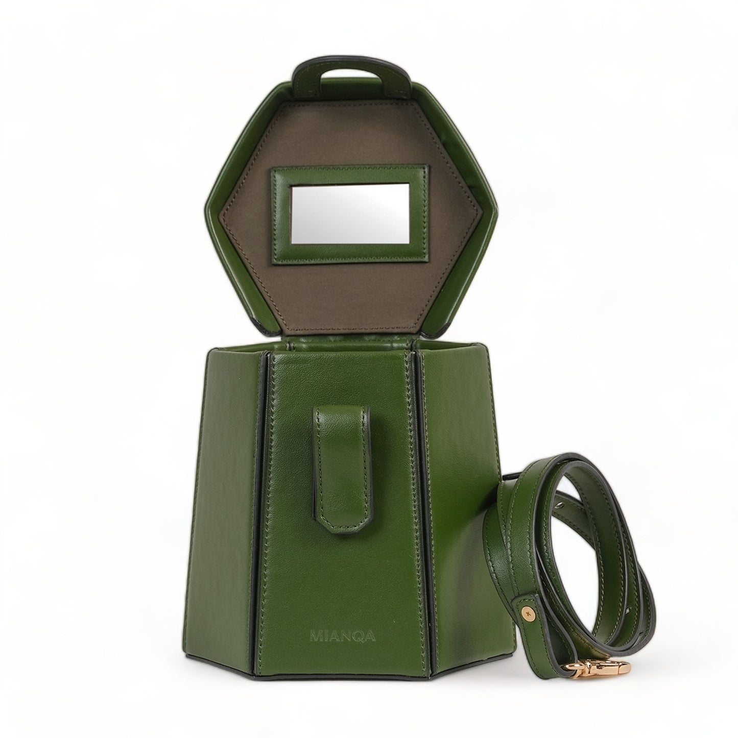 ELIF Cactus Leather Leather Hexagon Bag Green