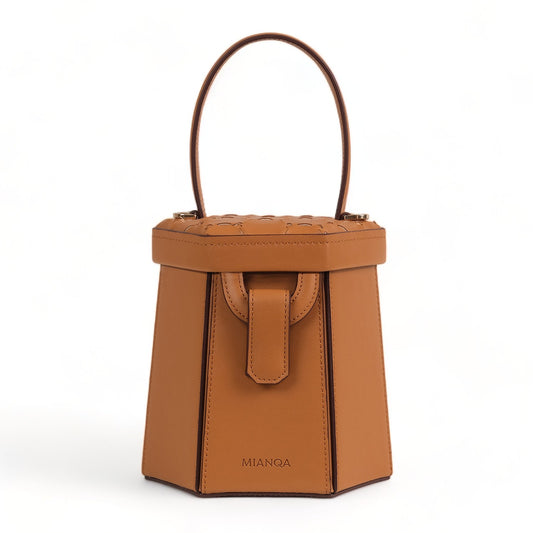 Vegan Apple Leather Hexagon Crossbody & Shoulder Bag Caramel Brown
