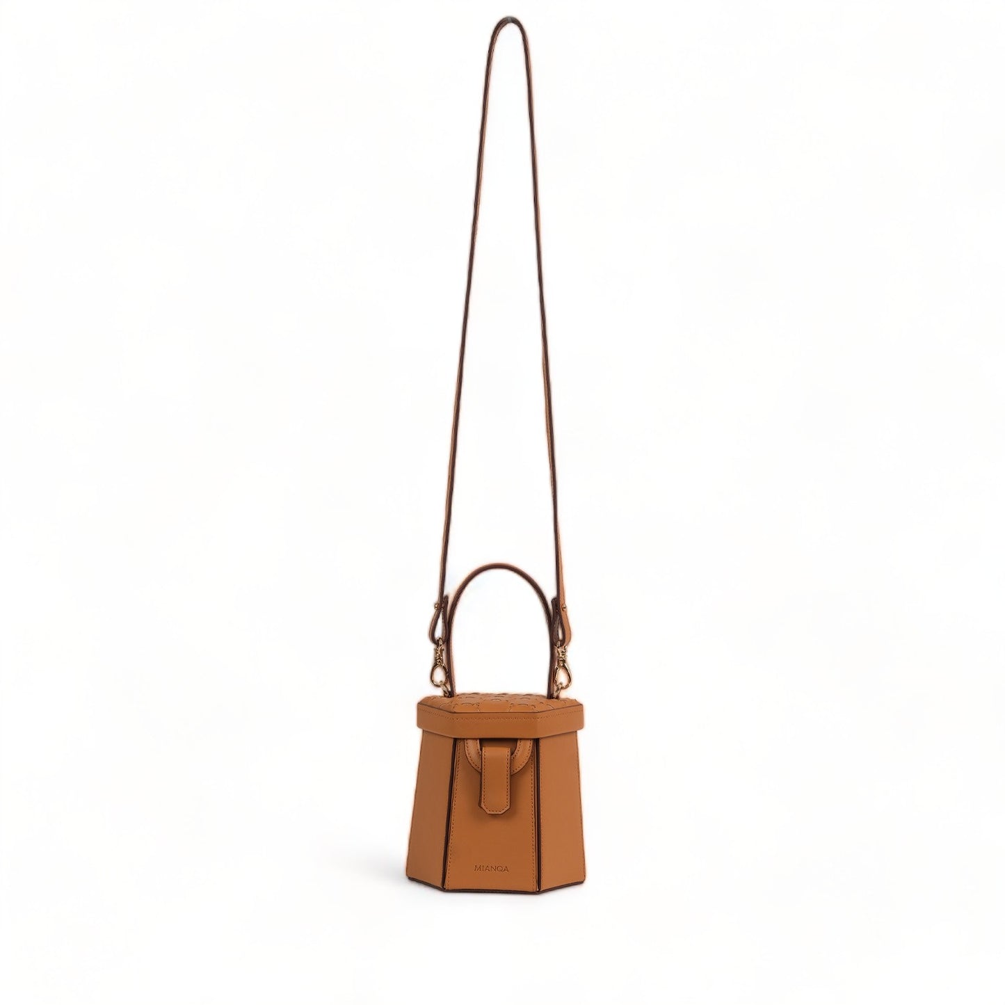 Vegan Apple Leather Hexagon Crossbody & Shoulder Bag Caramel Brown