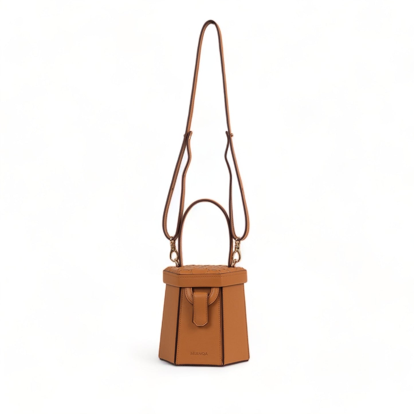 Vegan Apple Leather Hexagon Crossbody & Shoulder Bag Caramel Brown