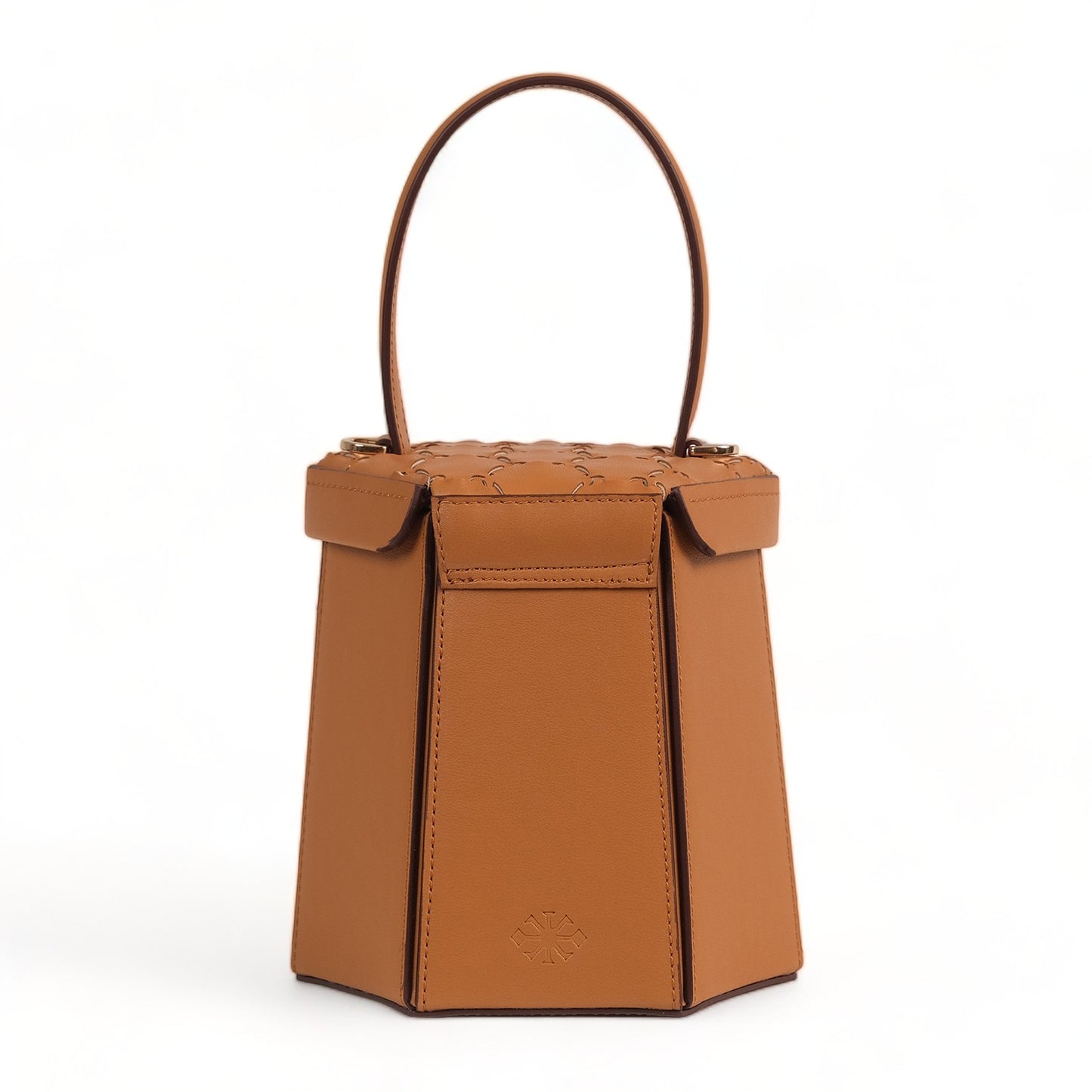Vegan Apple Leather Hexagon Crossbody & Shoulder Bag Caramel Brown