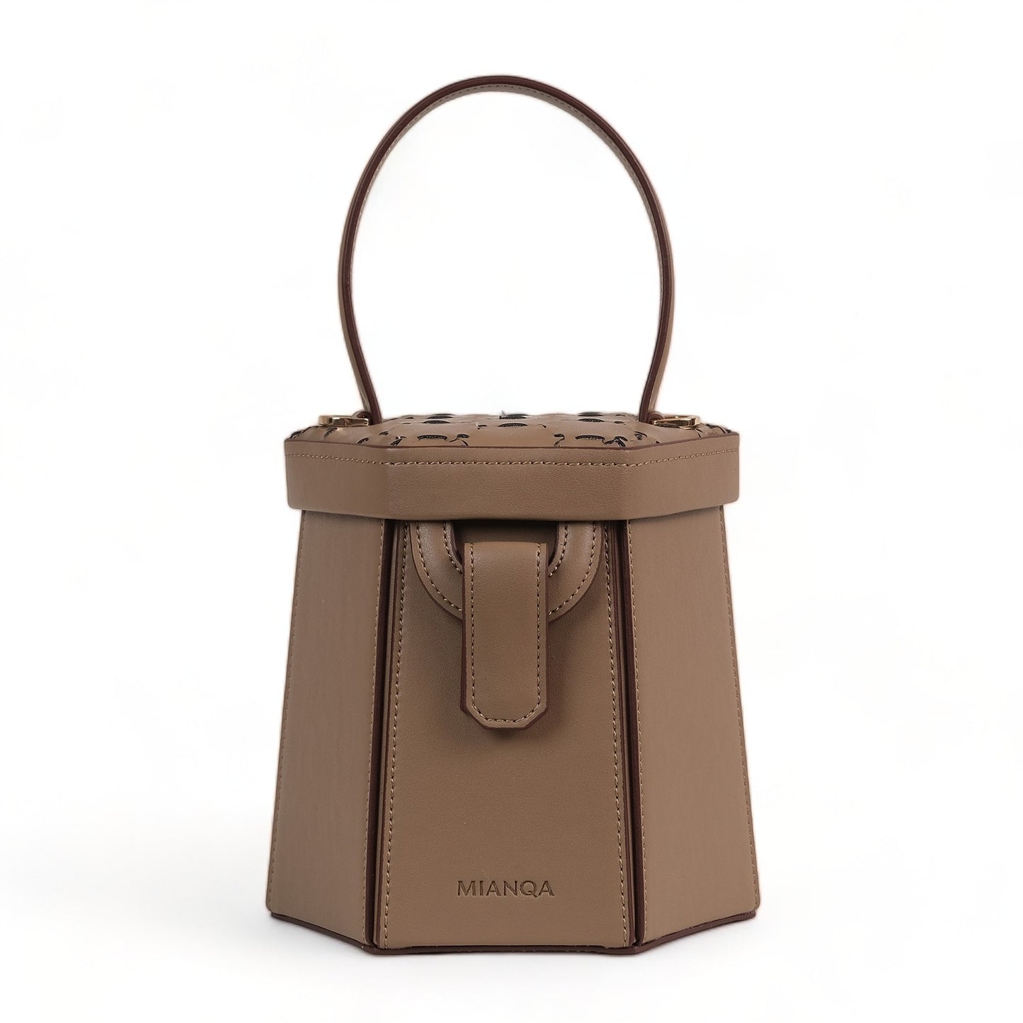 ELIF Olive Leather Hexagon Bag Mink