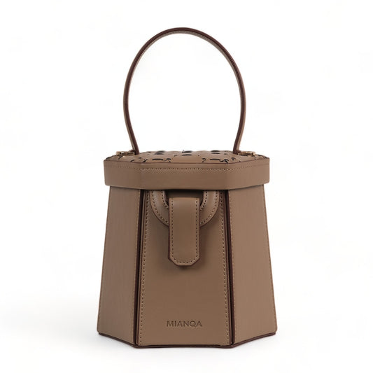 ELIF Olive Leather Hexagon Bag Mink
