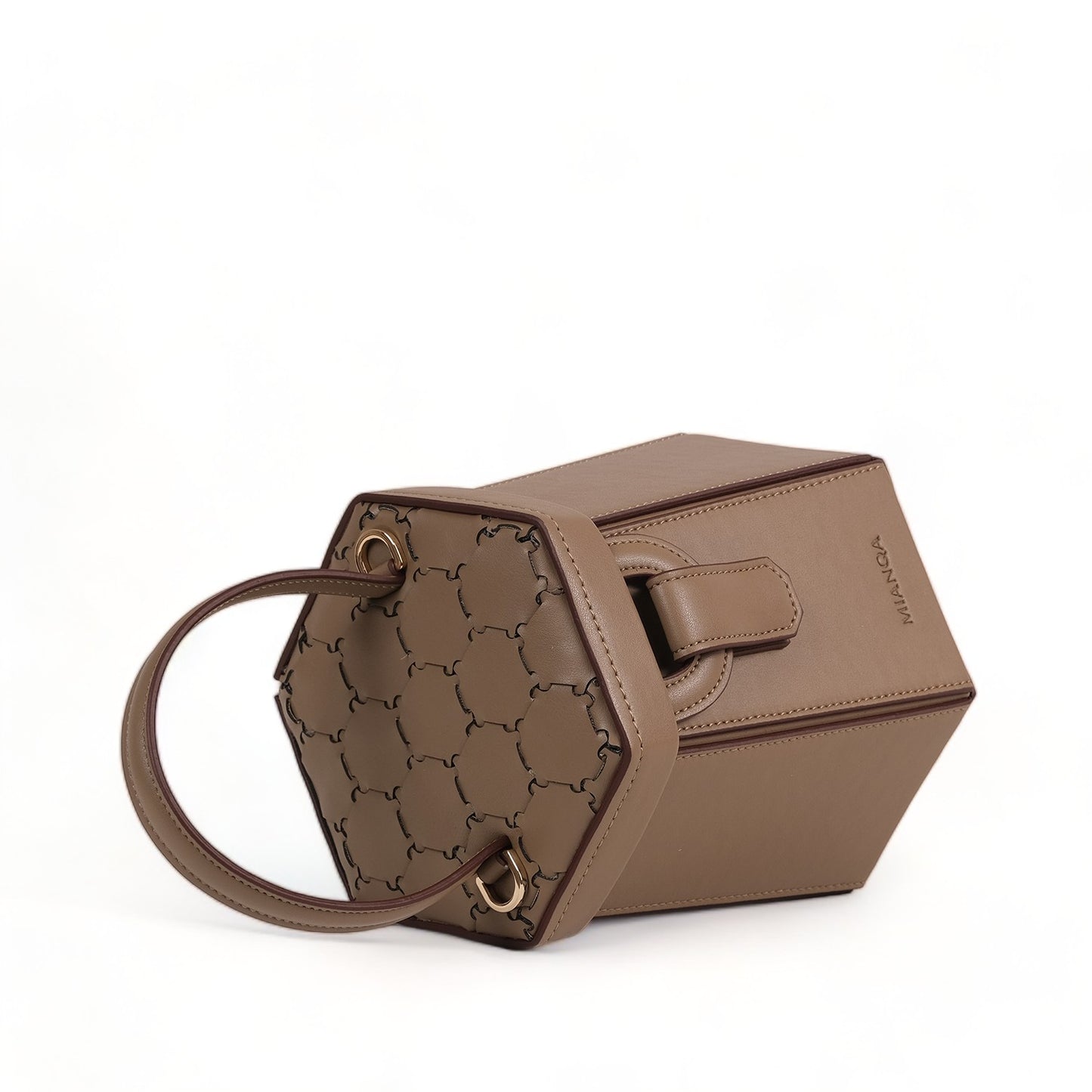 ELIF Olive Leather Hexagon Bag Mink