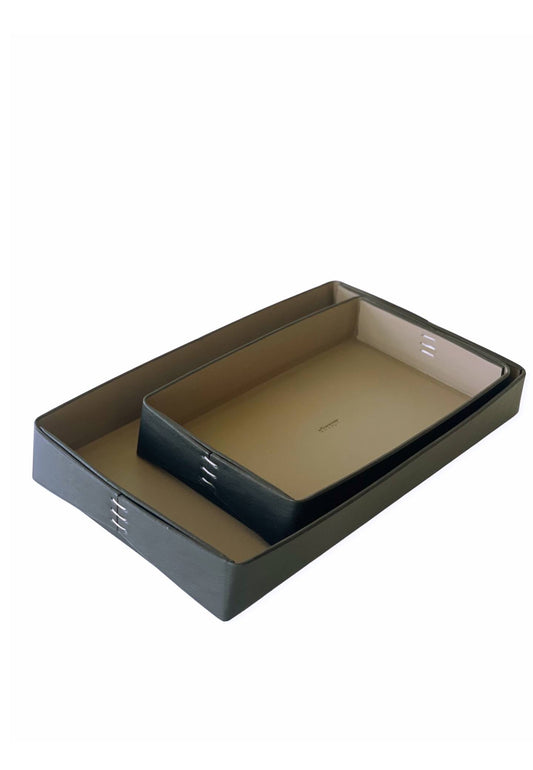 Vegan Olive Leather Tray Black 2 Pieces