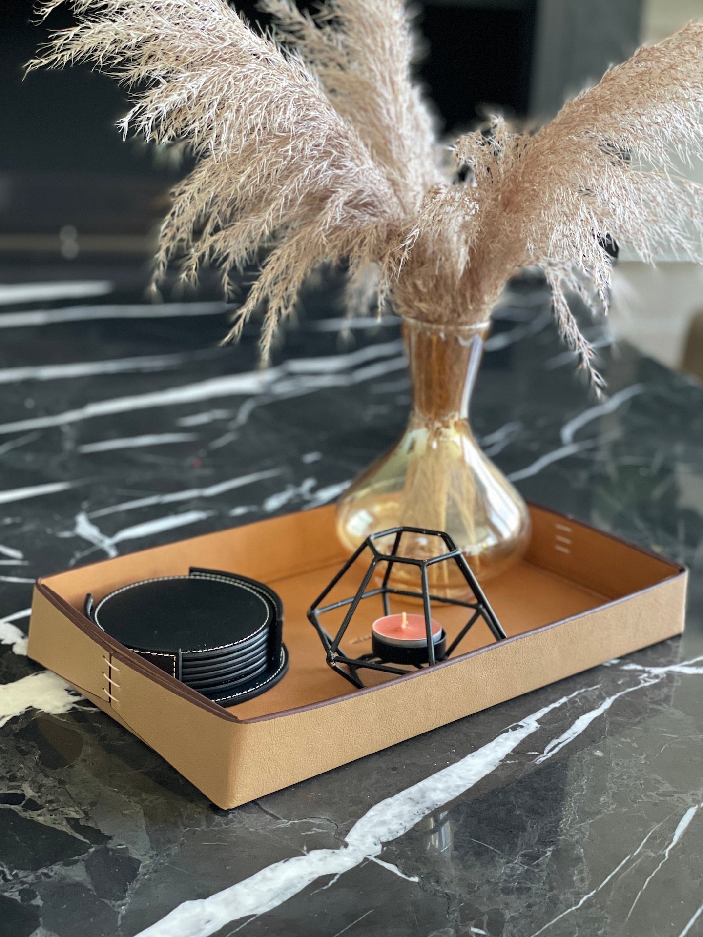 Vegan Apple Leather Tray Camel 2 pieces