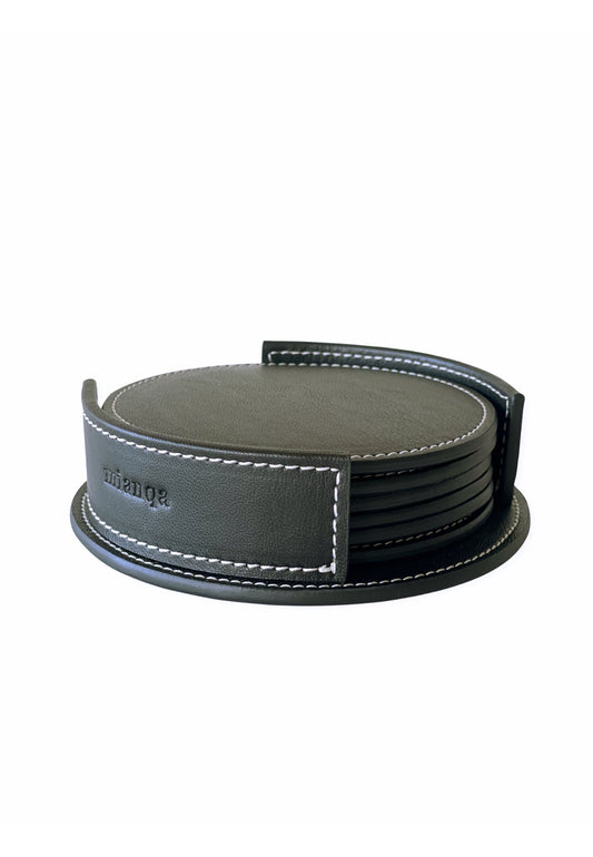 Vegan Olive Leather Coaster Black