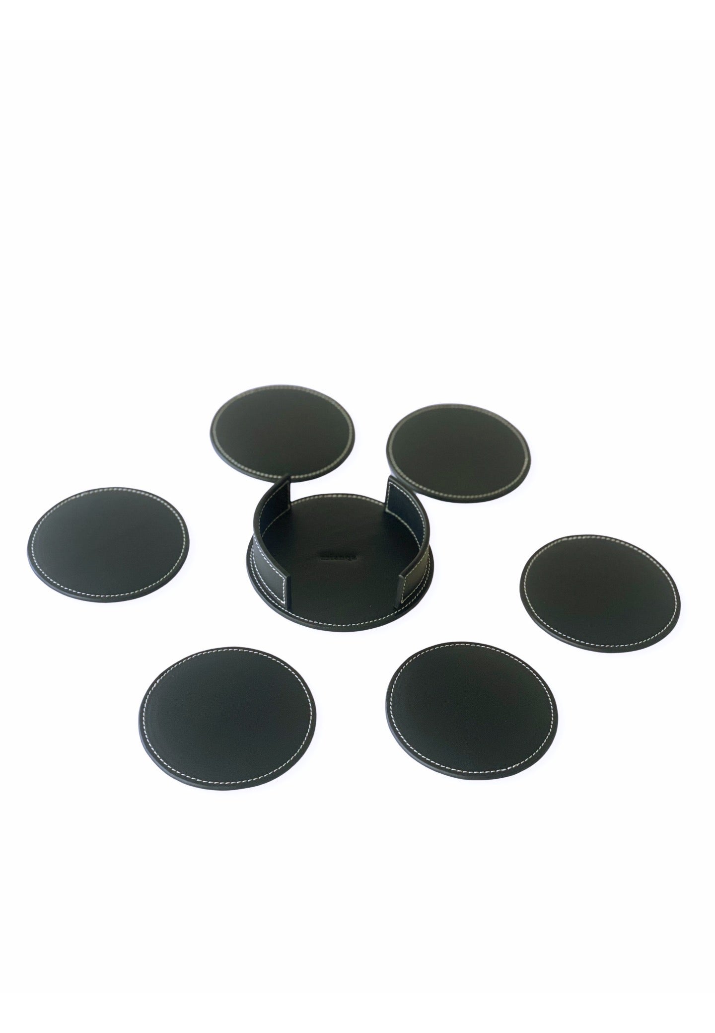 Vegan Olive Leather Coaster Black