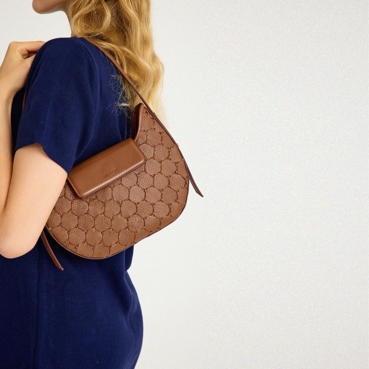 Anqa Woven Leather Moon Crossbody & Shoulder Bag Brown