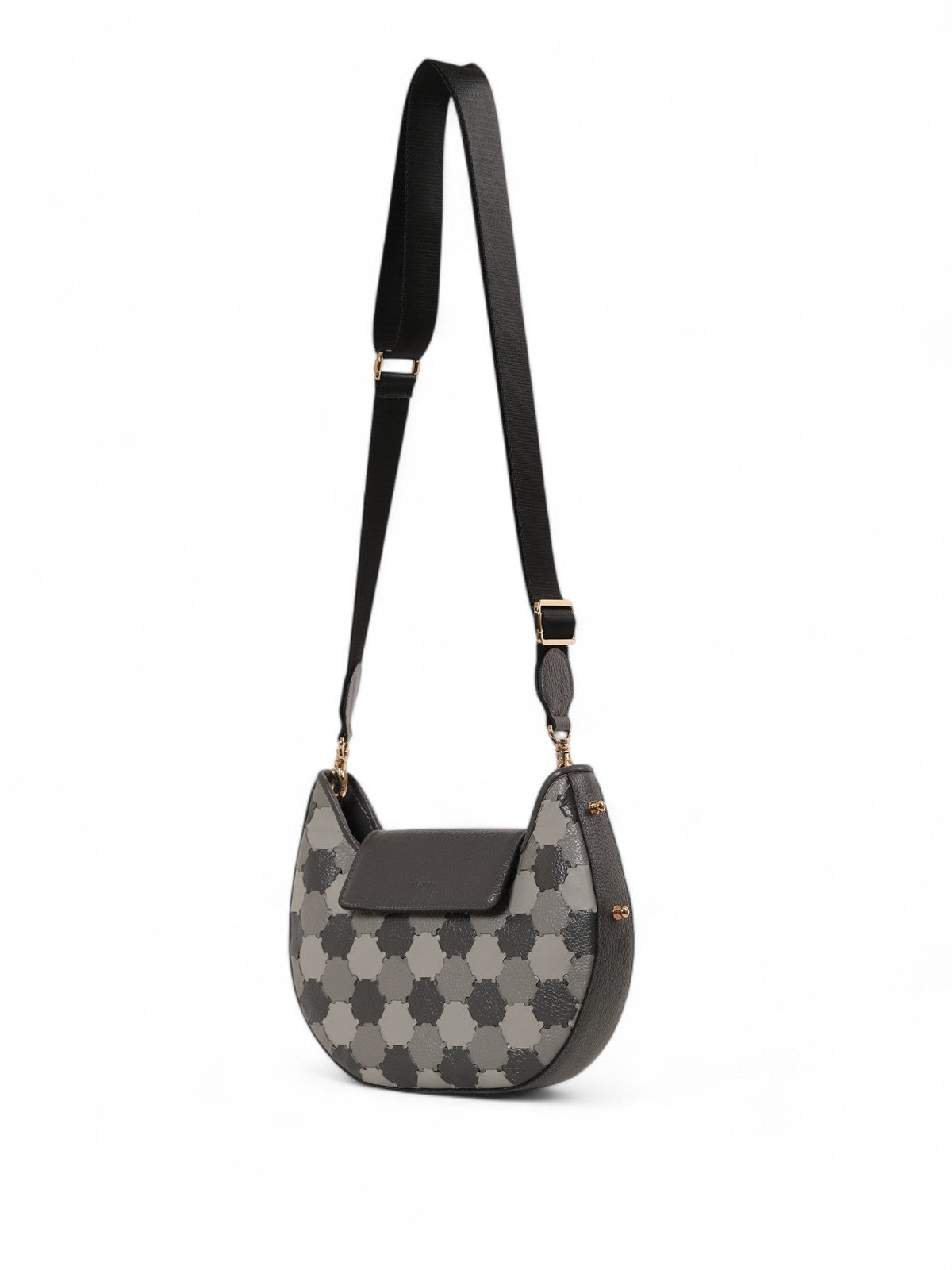 Anqa Woven Leather Moon Crossbody & Shoulder Bag Grey