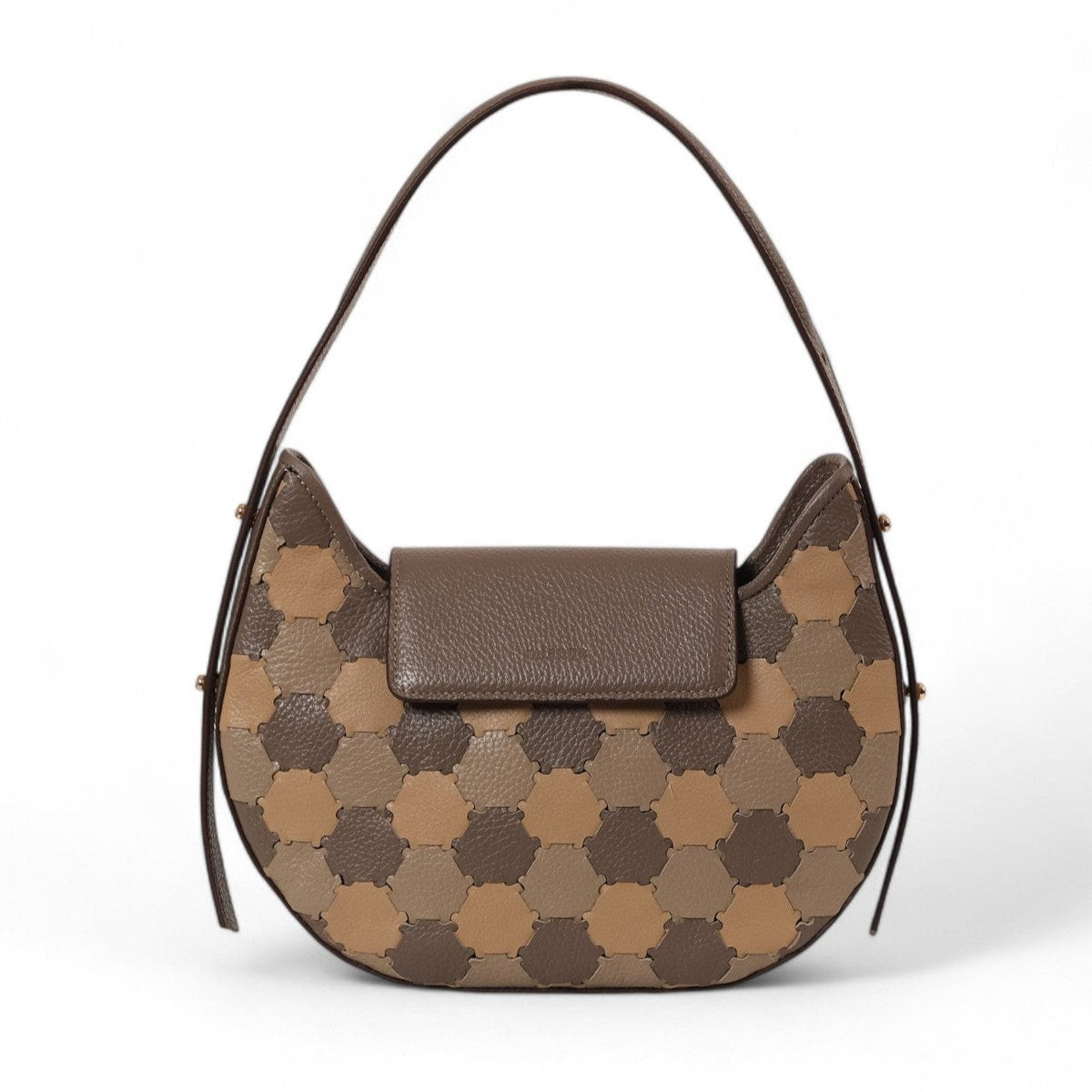 Anqa Woven Leather Moon Crossbody & Shoulder Bag Latte