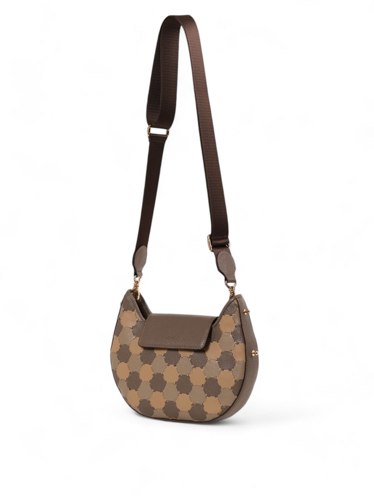 Anqa Woven Leather Moon Crossbody & Shoulder Bag Latte