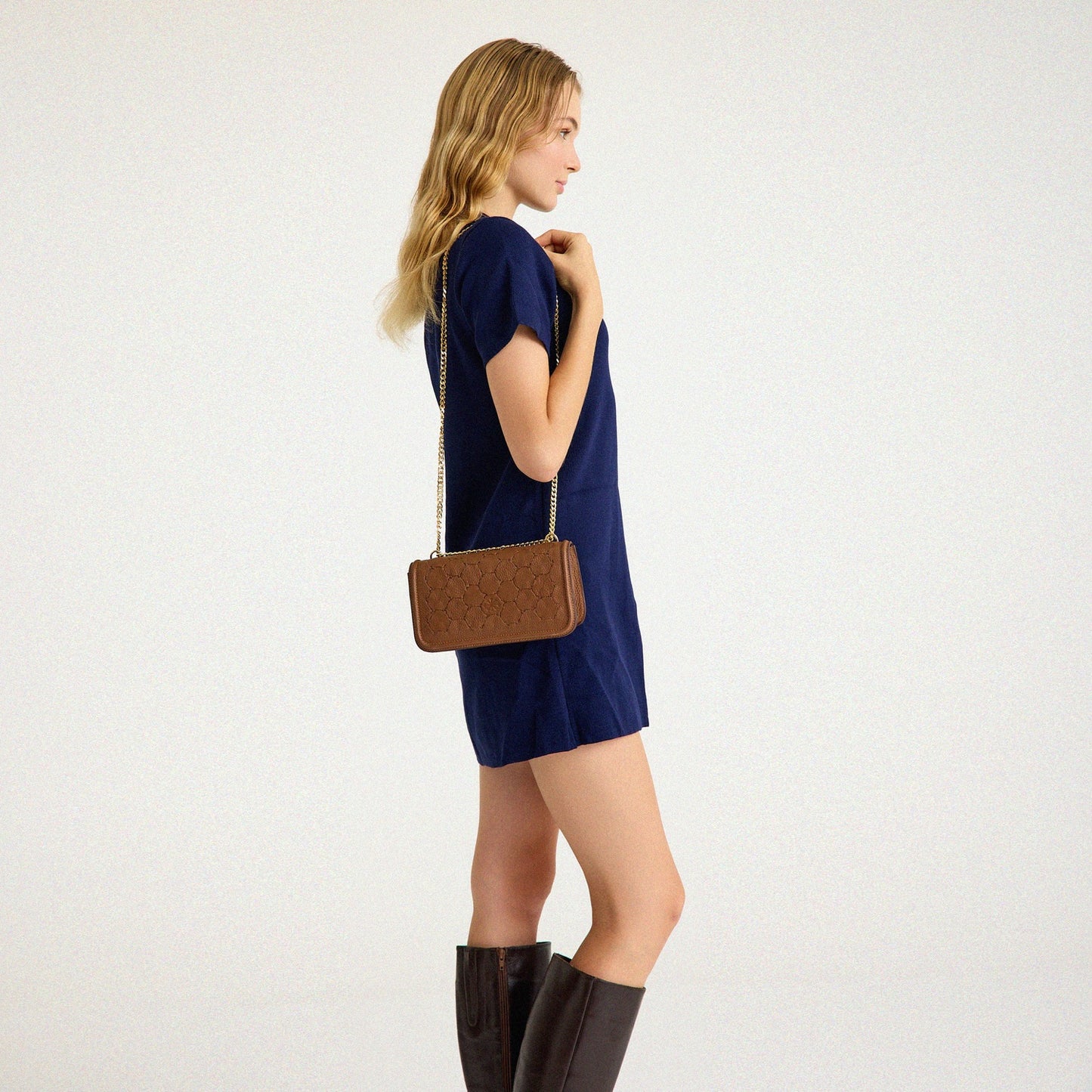 Anqa Woven Leather Baguette Crossbody & Shoulder Bag Brown