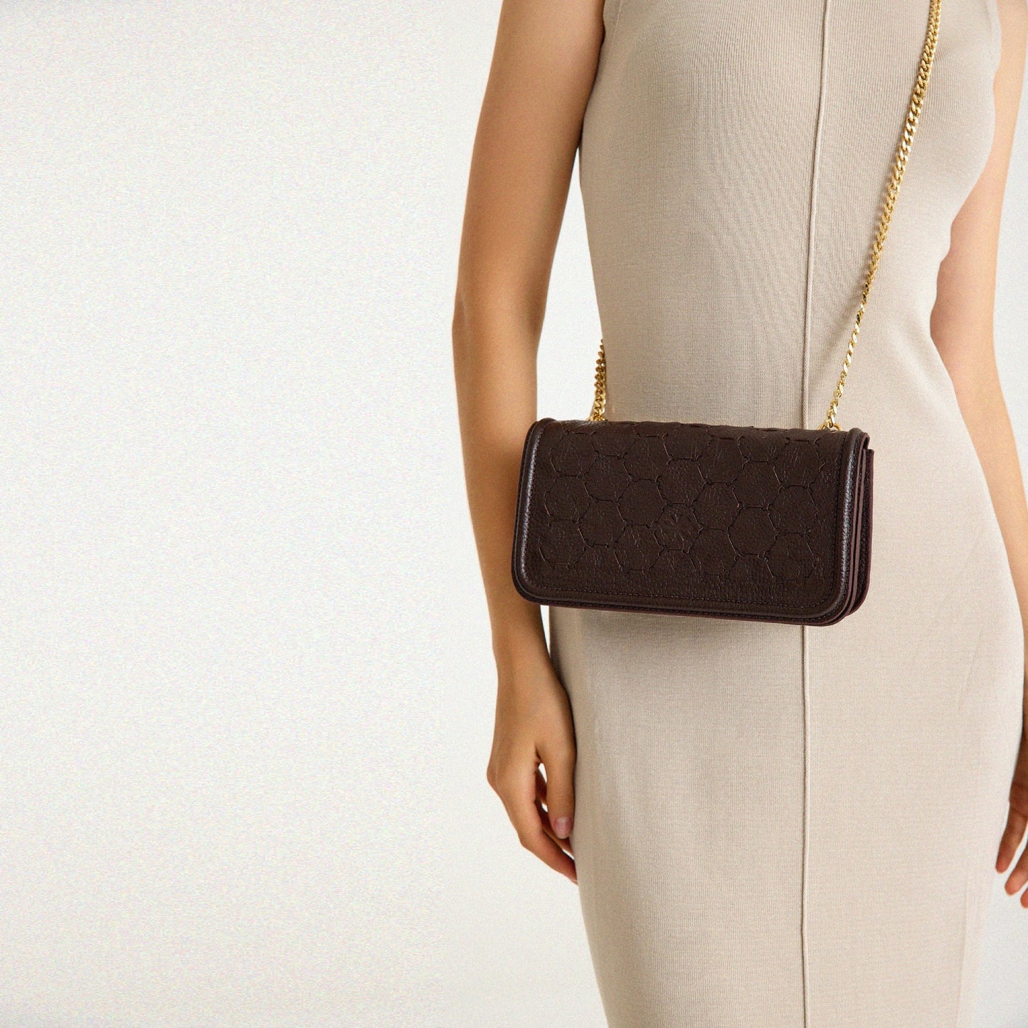 Anqa Woven Leather Baguette Crossbody & Shoulder Bag Chocolate