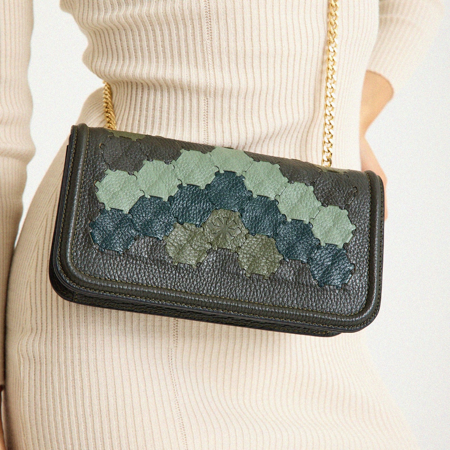 Anqa Woven Leather Baguette Crossbody & Shoulder Bag Forest Green