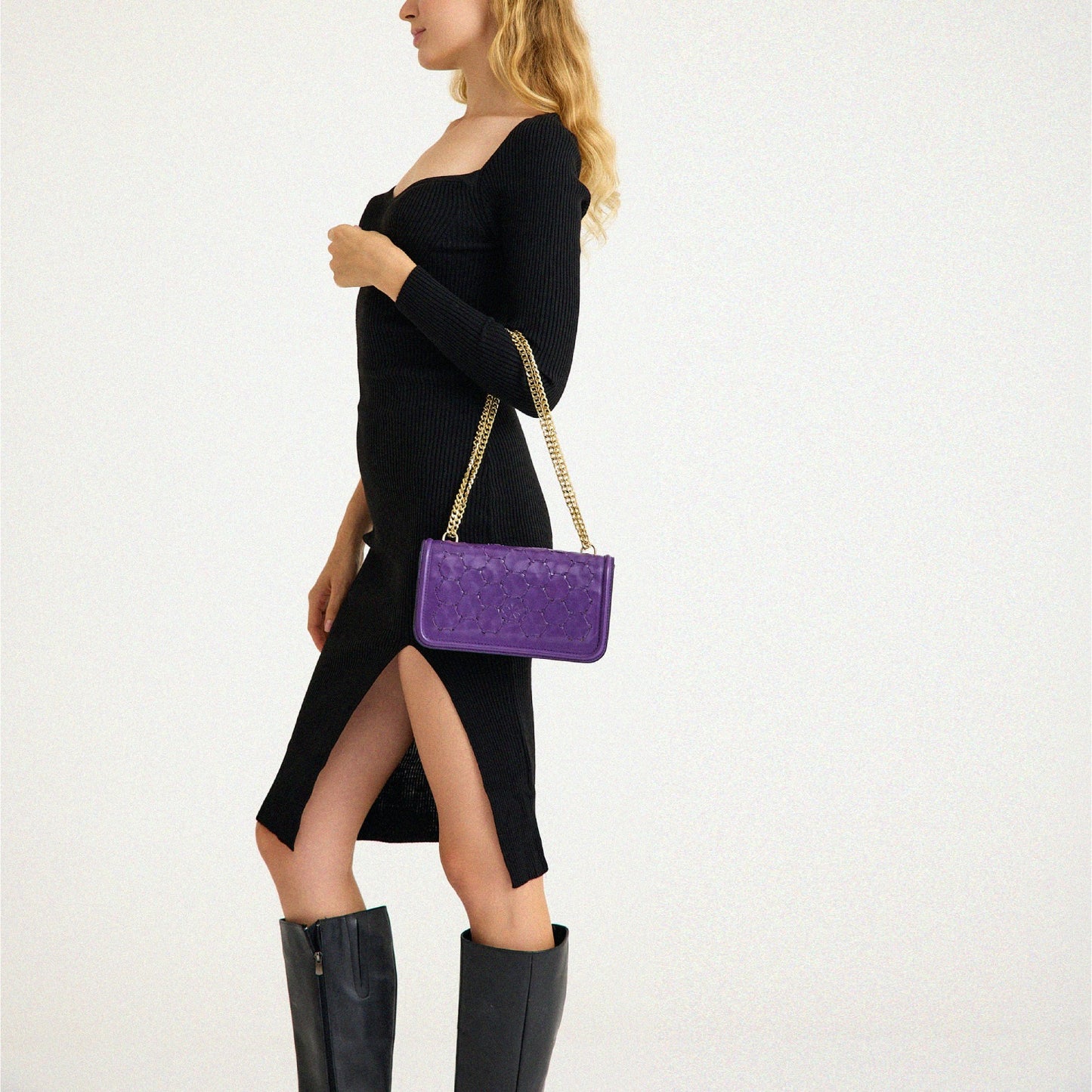 Anqa Woven Leather Baguette Crossbody & Shoulder Bag Purple