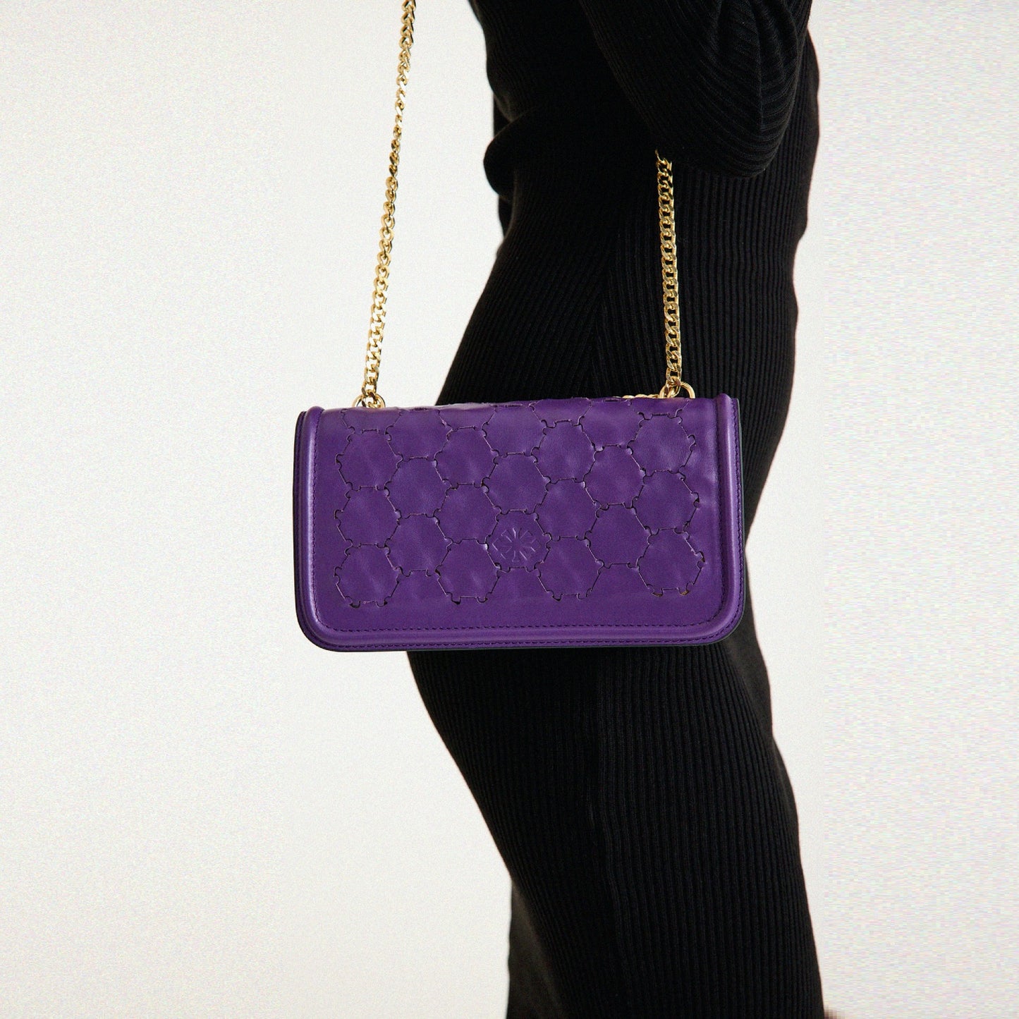 Anqa Woven Leather Baguette Crossbody & Shoulder Bag Purple