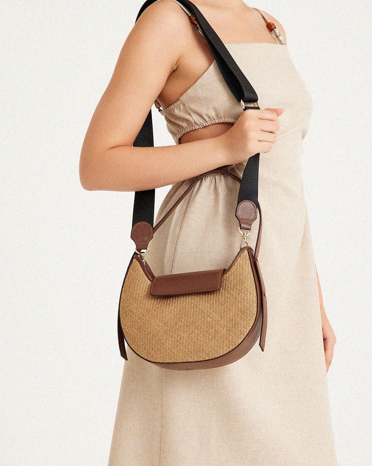 Jute & Leather Moon Shoulder Bag Jute