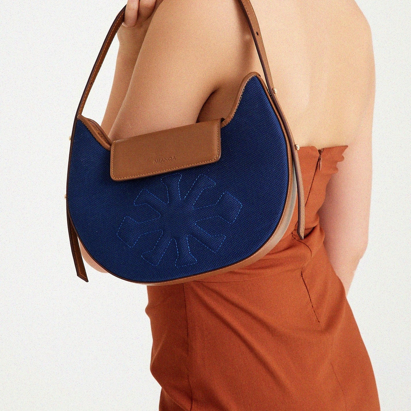Canvas & Leather Moon Shoulder Bag Navy
