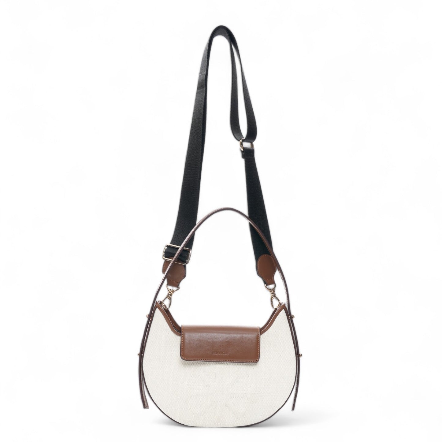 Canvas & Leather Moon Shoulder Bag White