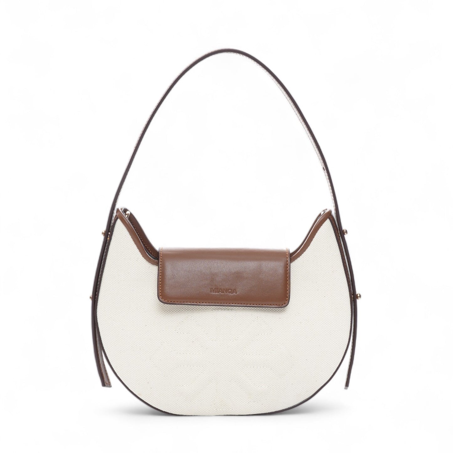 Canvas & Leather Moon Shoulder Bag White