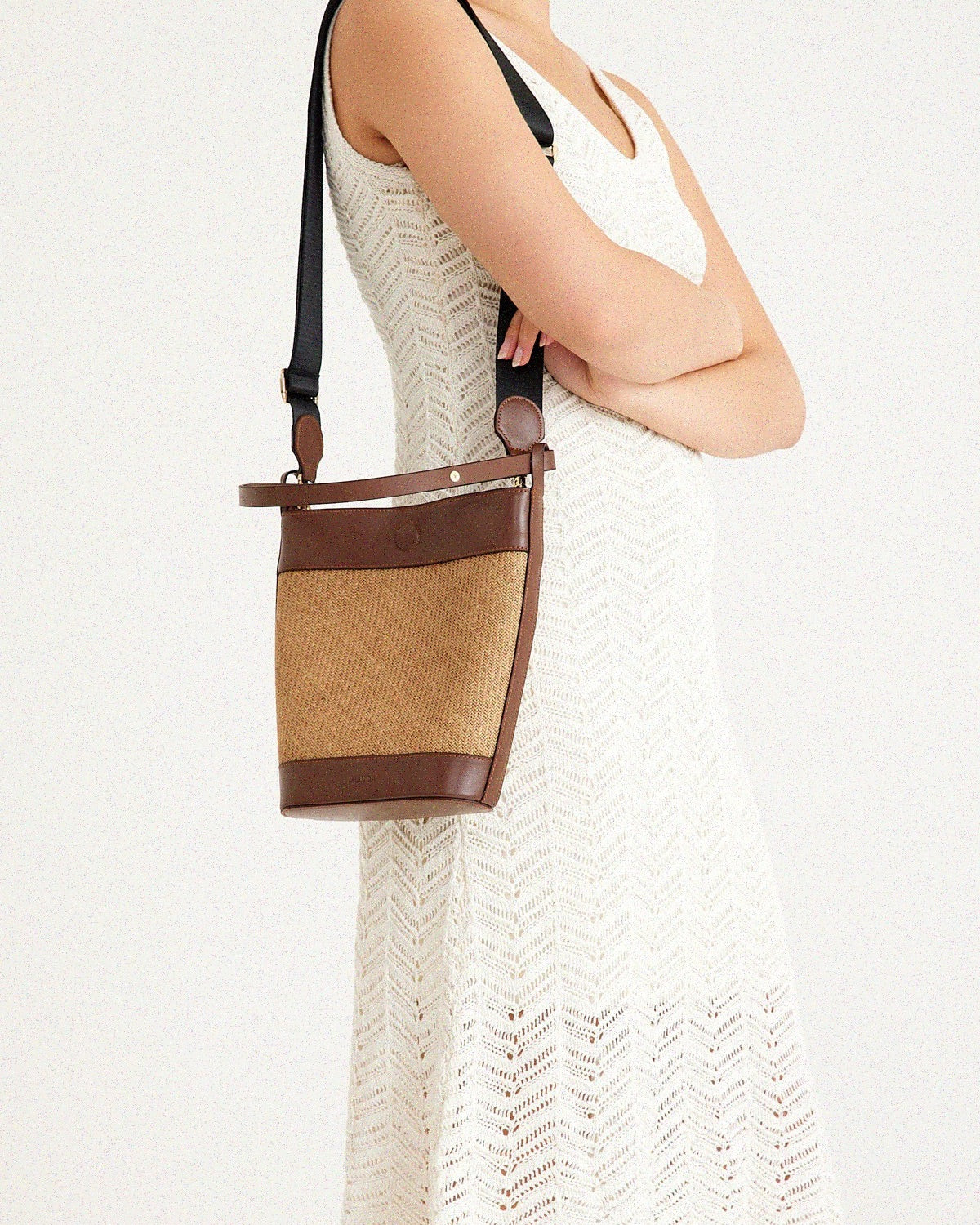 Jute & Leather Bucket Shoulder Bag