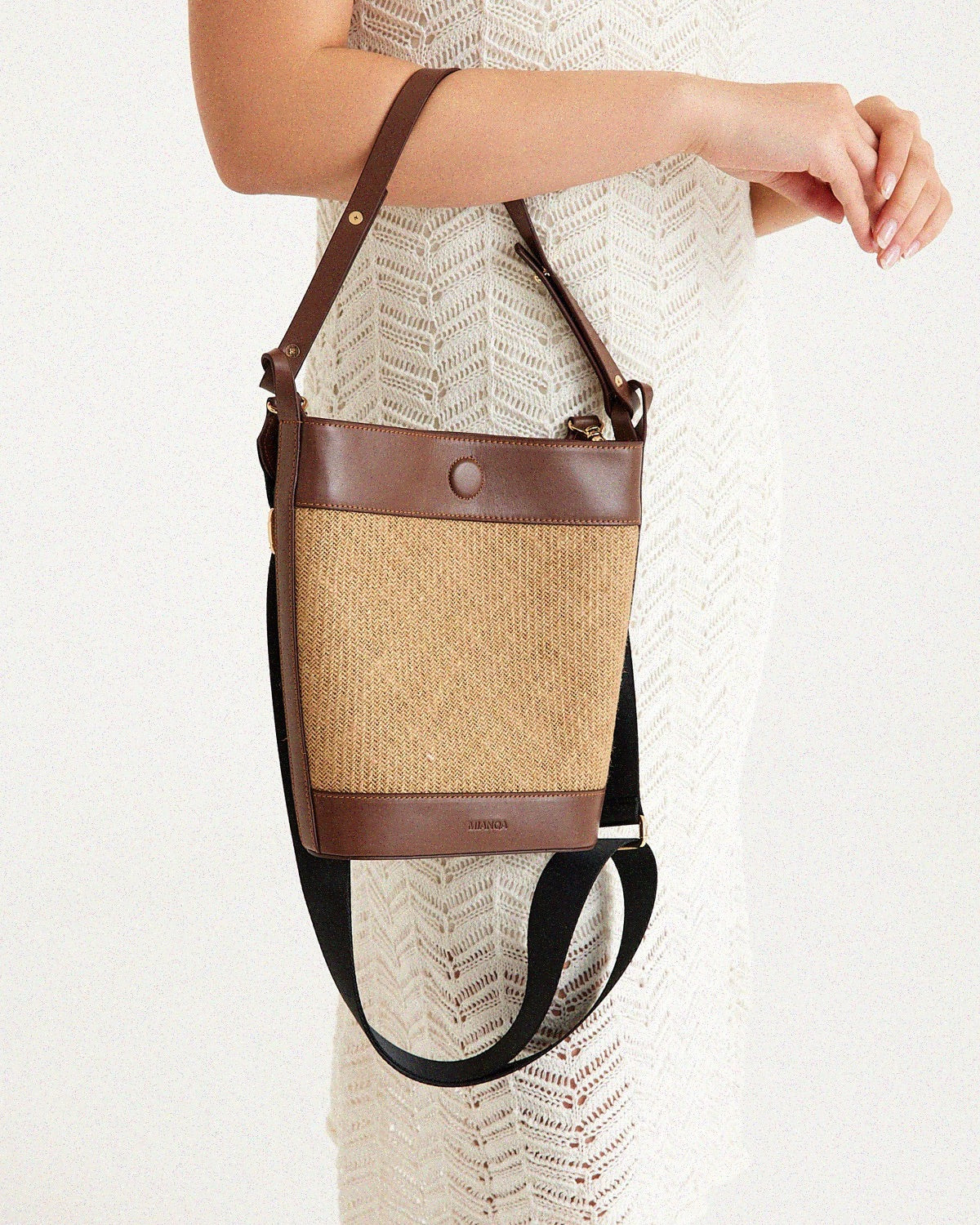 Jute & Leather Bucket Shoulder Bag