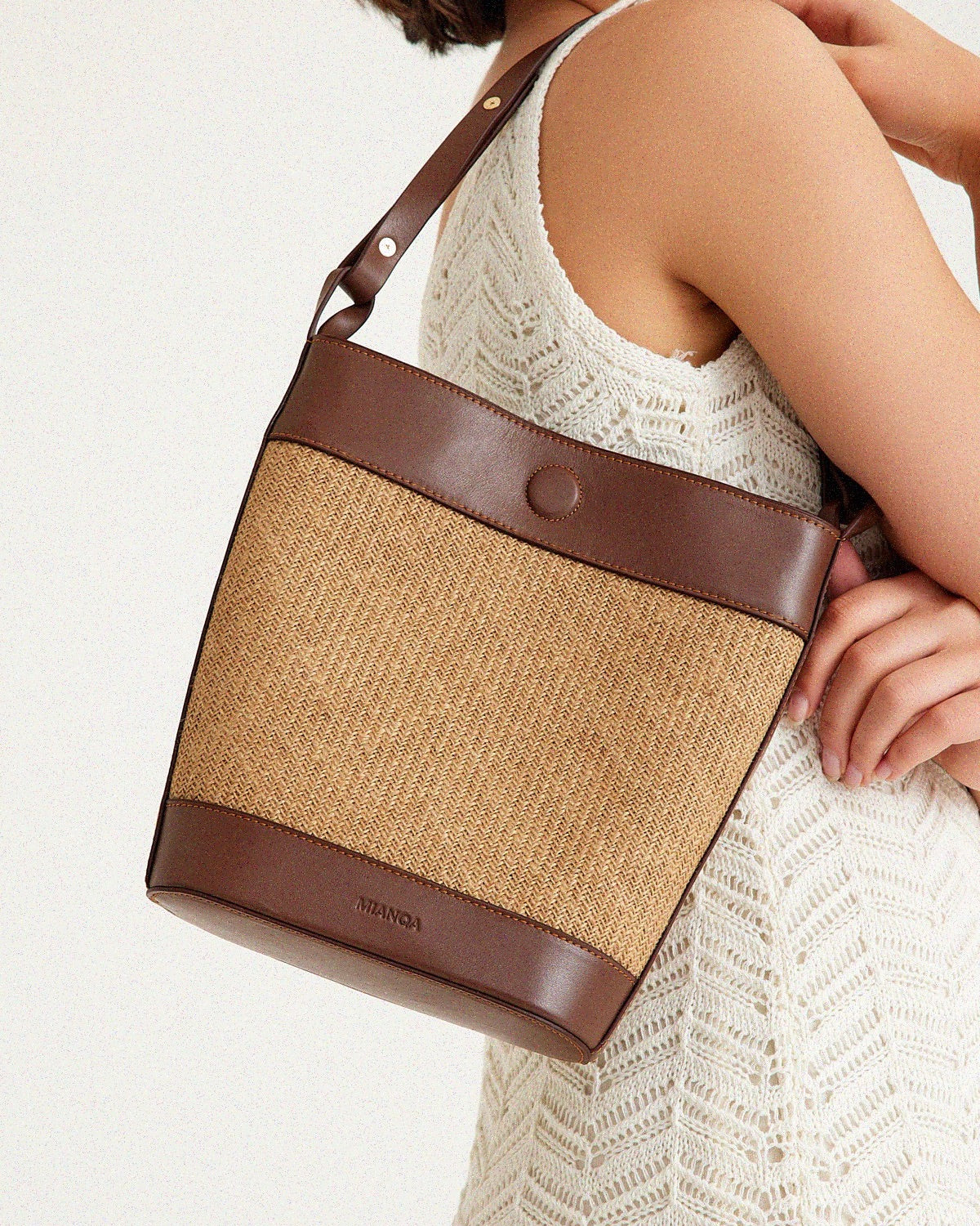 Jute & Leather Bucket Shoulder Bag