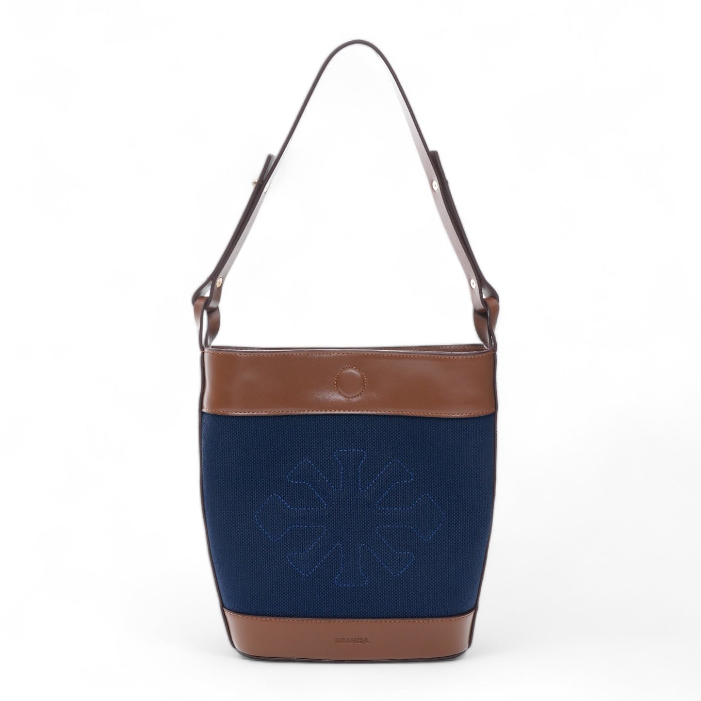Canvas & Leather Bucket Shoulder Bag Navy