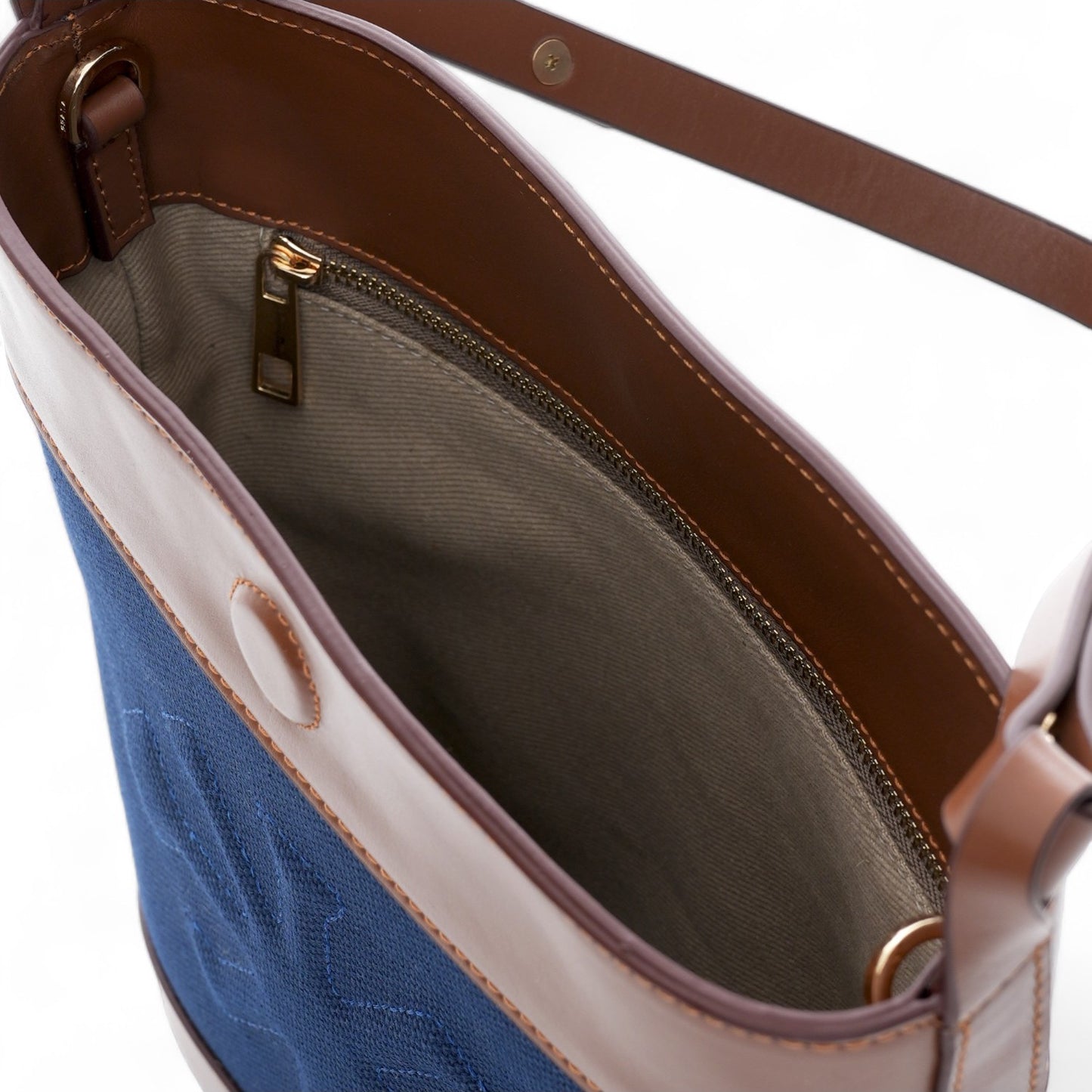Canvas & Leather Bucket Shoulder Bag Navy